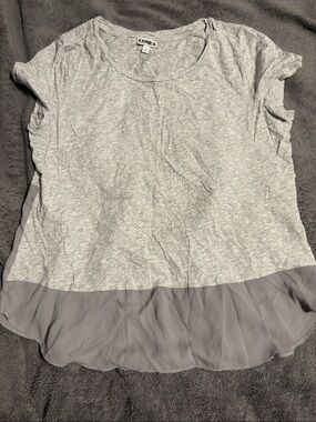 Express Light Gray Short Sleeve Top with Gray Chiffon Hem
